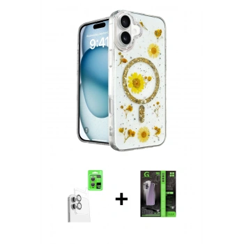 MARSİLYAN™- iPhone 16 Kılıf Kozmos Doku - Şeffaf 360 Full Body Arka Koruyucu + Raze Metal Kamera Lens - BZ