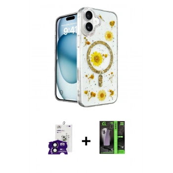 MARSİLYAN™- iPhone 16 Kılıf Kozmos Doku - Şeffaf 360 Full Body Arka Koruyucu + Bilvis Titan Kamera Lens - SH