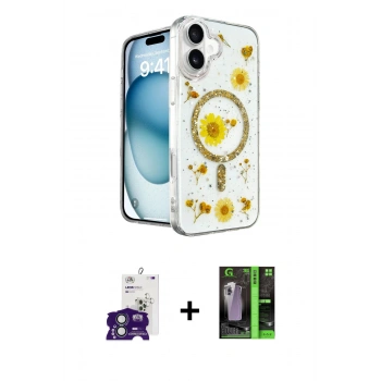 MARSİLYAN™- iPhone 16 Kılıf Kozmos Doku - Şeffaf 360 Full Body Arka Koruyucu + Bilvis Titan Kamera Lens - YL