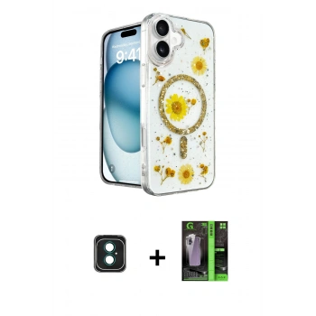 MARSİLYAN™- iPhone 16 Kılıf Kozmos Doku - Şeffaf 360 Full Body Arka Koruyucu + PVD Metal Kamera Lens - YL