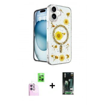 MARSİLYAN™- iPhone 16 Kılıf Kozmos Doku - Siyah 360 Mat Full Body Arka Koruyucu + Raze Metal Kamera Lens - PE