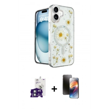 MARSİLYAN™- iPhone 16 Kılıf Kozmos Doku - Siyah 3D Antistatik Mat Seramik Nano Ekran Koruyucu + Bilvis Titan Kamera Lens - YL