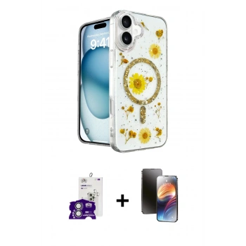 MARSİLYAN™- iPhone 16 Kılıf Kozmos Doku - Siyah 3D Antistatik Mat Seramik Nano Ekran Koruyucu + Bilvis Titan Kamera Lens - GS