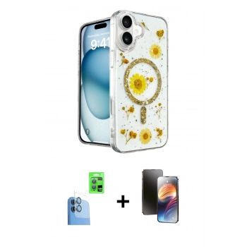 MARSİLYAN™- iPhone 16 Kılıf Kozmos Doku - Siyah 3D Antistatik Mat Seramik Nano Ekran Koruyucu + Raze Metal Kamera Lens - LT