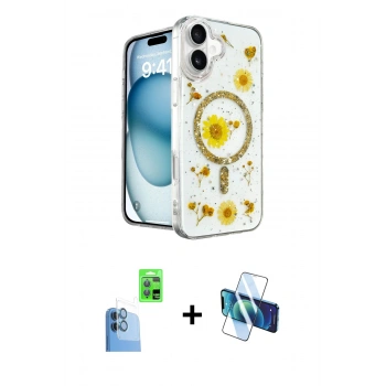 MARSİLYAN™- iPhone 16 Kılıf Kozmos Doku - Siyah 3D Antistatik Seramik Nano Ekran Koruyucu + Raze Metal Kamera Lens - LT
