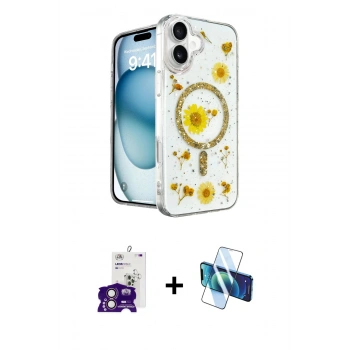 MARSİLYAN™- iPhone 16 Kılıf Kozmos Doku - Siyah 3D Antistatik Seramik Nano Ekran Koruyucu + Bilvis Titan Kamera Lens - PE