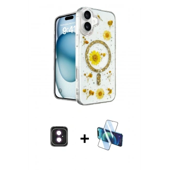 MARSİLYAN™- iPhone 16 Kılıf Kozmos Doku - Siyah 3D Antistatik Seramik Nano Ekran Koruyucu + PVD Metal Kamera Lens - PE