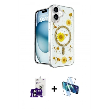 MARSİLYAN™- iPhone 16 Kılıf Kozmos Doku - Siyah 3D Antistatik Seramik Nano Ekran Koruyucu + Bilvis Titan Kamera Lens - SH
