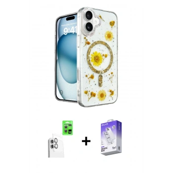 MARSİLYAN™- iPhone 16 Kılıf Kozmos Doku - Siyah Bilvis 5in1 3D Magic Cam Ekran Koruyucu + Raze Metal Kamera Lens - BZ