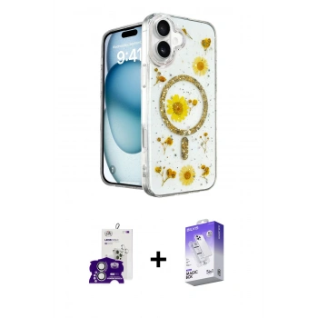MARSİLYAN™- iPhone 16 Kılıf Kozmos Doku - Siyah Bilvis 5in1 3D Magic Cam Ekran Koruyucu + Bilvis Titan Kamera Lens - GS