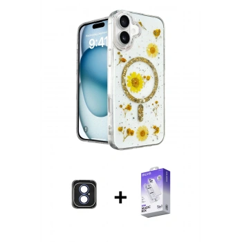 MARSİLYAN™- iPhone 16 Kılıf Kozmos Doku - Siyah Bilvis 5in1 3D Magic Cam Ekran Koruyucu + PVD Metal Kamera Lens - MI