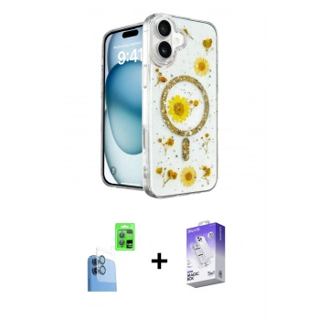 MARSİLYAN™- iPhone 16 Kılıf Kozmos Doku - Siyah Bilvis 5in1 3D Magic Cam Ekran Koruyucu + Raze Metal Kamera Lens - LT