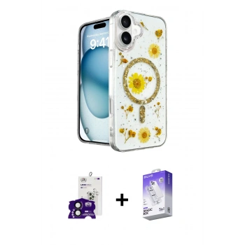 MARSİLYAN™- iPhone 16 Kılıf Kozmos Doku - Siyah Bilvis 5in1 3D Magic Cam Ekran Koruyucu + Bilvis Titan Kamera Lens - SH