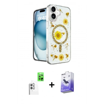 MARSİLYAN™- iPhone 16 Kılıf Kozmos Doku - Siyah Bilvis 5in1 5D Magic Hayalet Cam Ekran Koruyucu + Raze Metal Kamera Lens - BZ