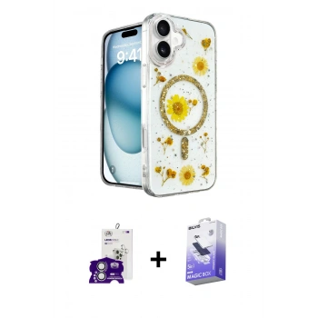 MARSİLYAN™- iPhone 16 Kılıf Kozmos Doku - Siyah Bilvis 5in1 5D Magic Hayalet Cam Ekran Koruyucu + Bilvis Titan Kamera Lens - GS