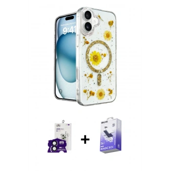 MARSİLYAN™- iPhone 16 Kılıf Kozmos Doku - Siyah Bilvis 5in1 5D Magic Hayalet Cam Ekran Koruyucu + Bilvis Titan Kamera Lens - SH