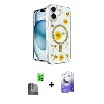 MARSİLYAN™- iPhone 16 Kılıf Kozmos Doku - Siyah Bilvis 5in1 5D Magic Hayalet Cam Ekran Koruyucu + Raze Metal Kamera Lens - SH