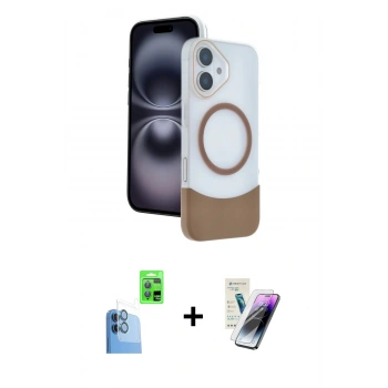 MARSİLYAN™- iPhone 16 Kılıf Kozmos Form Özel Seri - Şeffaf Pasifik Cam Ekran Koruyucu + Raze Metal Kamera Lens - LT