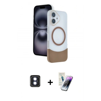 MARSİLYAN™- iPhone 16 Kılıf Kozmos Form Özel Seri - Şeffaf Pasifik Cam Ekran Koruyucu + PVD Metal Kamera Lens - MI