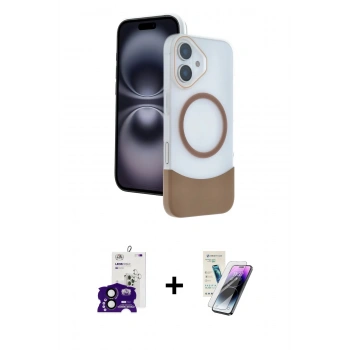 MARSİLYAN™- iPhone 16 Kılıf Kozmos Form Özel Seri - Şeffaf Pasifik Cam Ekran Koruyucu + Bilvis Titan Kamera Lens - SH