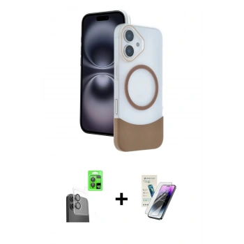 MARSİLYAN™- iPhone 16 Kılıf Kozmos Form Özel Seri - Şeffaf Pasifik Cam Ekran Koruyucu + Raze Metal Kamera Lens - SH