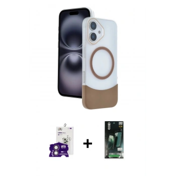 MARSİLYAN™- iPhone 16 Kılıf Kozmos Form Özel Seri - Siyah 360 Mat Full Body Arka Koruyucu + Bilvis Titan Kamera Lens - PE
