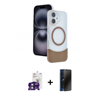 MARSİLYAN™- iPhone 16 Kılıf Kozmos Form Özel Seri - Siyah 3D Antistatik Hayalet Cam Ekran Koruyucu + Bilvis Titan Kamera Lens - YL
