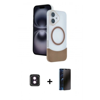 MARSİLYAN™- iPhone 16 Kılıf Kozmos Form Özel Seri - Siyah 3D Antistatik Hayalet Cam Ekran Koruyucu + PVD Metal Kamera Lens - PE