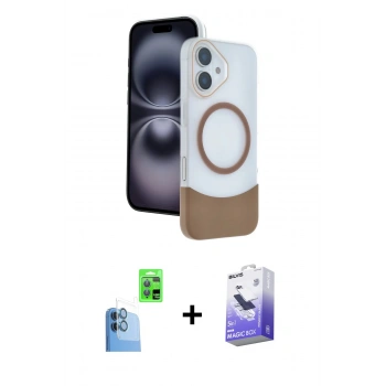 MARSİLYAN™- iPhone 16 Kılıf Kozmos Form Özel Seri - Siyah Bilvis 5in1 5D Magic Hayalet Cam Ekran Koruyucu + Raze Metal Kamera Lens - LT