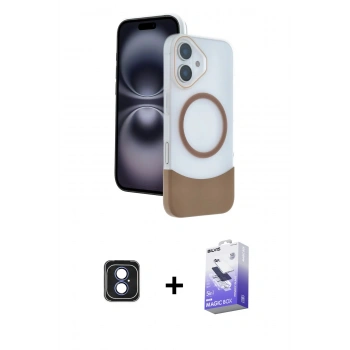 MARSİLYAN™- iPhone 16 Kılıf Kozmos Form Özel Seri - Siyah Bilvis 5in1 5D Magic Hayalet Cam Ekran Koruyucu + PVD Metal Kamera Lens - MI
