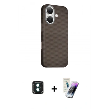 MARSİLYAN™- iPhone 16 Kılıf Kozmos Klasik Prime - Şeffaf Pasifik Cam Ekran Koruyucu + PVD Metal Kamera Lens - YL