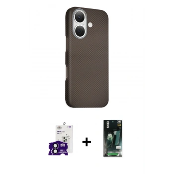MARSİLYAN™- iPhone 16 Kılıf Kozmos Klasik Prime - Siyah 360 Mat Full Body Arka Koruyucu + Bilvis Titan Kamera Lens - SH