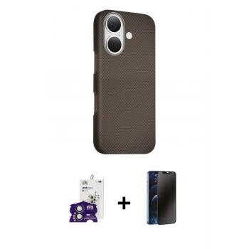 MARSİLYAN™- iPhone 16 Kılıf Kozmos Klasik Prime - Siyah 3D Antistatik Hayalet Cam Ekran Koruyucu + Bilvis Titan Kamera Lens - YL
