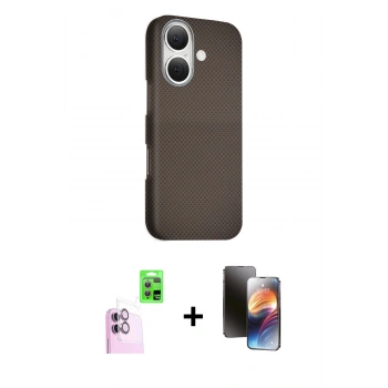 MARSİLYAN™- iPhone 16 Kılıf Kozmos Klasik Prime - Siyah 3D Antistatik Mat Seramik Nano Ekran Koruyucu + Raze Metal Kamera Lens - PE