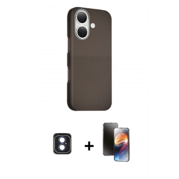 MARSİLYAN™- iPhone 16 Kılıf Kozmos Klasik Prime - Siyah 3D Antistatik Mat Seramik Nano Ekran Koruyucu + PVD Metal Kamera Lens - MI