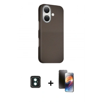 MARSİLYAN™- iPhone 16 Kılıf Kozmos Klasik Prime - Siyah 3D Antistatik Mat Seramik Nano Ekran Koruyucu + PVD Metal Kamera Lens - YL