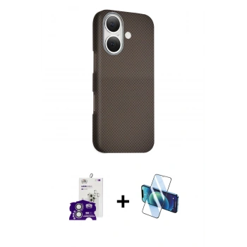 MARSİLYAN™- iPhone 16 Kılıf Kozmos Klasik Prime - Siyah 3D Antistatik Seramik Nano Ekran Koruyucu + Bilvis Titan Kamera Lens - GS