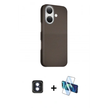 MARSİLYAN™- iPhone 16 Kılıf Kozmos Klasik Prime - Siyah 3D Antistatik Seramik Nano Ekran Koruyucu + PVD Metal Kamera Lens - MI