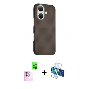 MARSİLYAN™- iPhone 16 Kılıf Kozmos Klasik Prime - Siyah 3D Antistatik Seramik Nano Ekran Koruyucu + Raze Metal Kamera Lens - PE