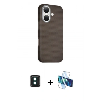 MARSİLYAN™- iPhone 16 Kılıf Kozmos Klasik Prime - Siyah 3D Antistatik Seramik Nano Ekran Koruyucu + PVD Metal Kamera Lens - YL