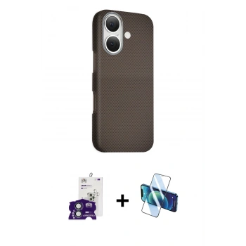 MARSİLYAN™- iPhone 16 Kılıf Kozmos Klasik Prime - Siyah 3D Antistatik Seramik Nano Ekran Koruyucu + Bilvis Titan Kamera Lens - YL