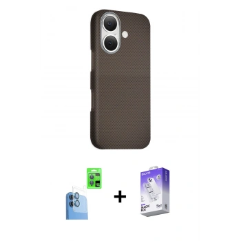 MARSİLYAN™- iPhone 16 Kılıf Kozmos Klasik Prime - Siyah Bilvis 5in1 3D Magic Cam Ekran Koruyucu + Raze Metal Kamera Lens - LT