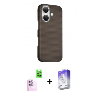 MARSİLYAN™- iPhone 16 Kılıf Kozmos Klasik Prime - Siyah Bilvis 5in1 3D Magic Cam Ekran Koruyucu + Raze Metal Kamera Lens - PE