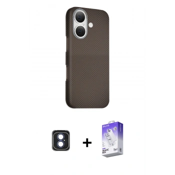 MARSİLYAN™- iPhone 16 Kılıf Kozmos Klasik Prime - Siyah Bilvis 5in1 3D Magic Cam Ekran Koruyucu + PVD Metal Kamera Lens - MI