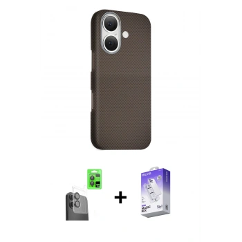 MARSİLYAN™- iPhone 16 Kılıf Kozmos Klasik Prime - Siyah Bilvis 5in1 3D Magic Cam Ekran Koruyucu + Raze Metal Kamera Lens - SH