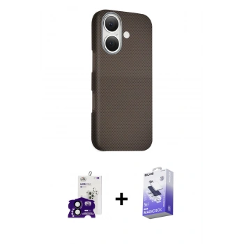 MARSİLYAN™- iPhone 16 Kılıf Kozmos Klasik Prime - Siyah Bilvis 5in1 5D Magic Hayalet Cam Ekran Koruyucu + Bilvis Titan Kamera Lens - SH