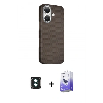 MARSİLYAN™- iPhone 16 Kılıf Kozmos Klasik Prime - Siyah Bilvis 5in1 5D Magic Hayalet Cam Ekran Koruyucu + PVD Metal Kamera Lens - YL