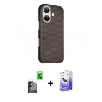 MARSİLYAN™- iPhone 16 Kılıf Kozmos Klasik Prime - Siyah Bilvis 5in1 5D Magic Hayalet Cam Ekran Koruyucu + Raze Metal Kamera Lens - SH