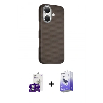 MARSİLYAN™- iPhone 16 Kılıf Kozmos Klasik Prime - Siyah Bilvis 5in1 5D Magic Hayalet Cam Ekran Koruyucu + Bilvis Titan Kamera Lens - GS