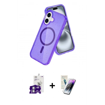 MARSİLYAN™- iPhone 16 Kılıf Nova Asil Prime - Şeffaf Pasifik Cam Ekran Koruyucu + Bilvis Titan Kamera Lens - GS